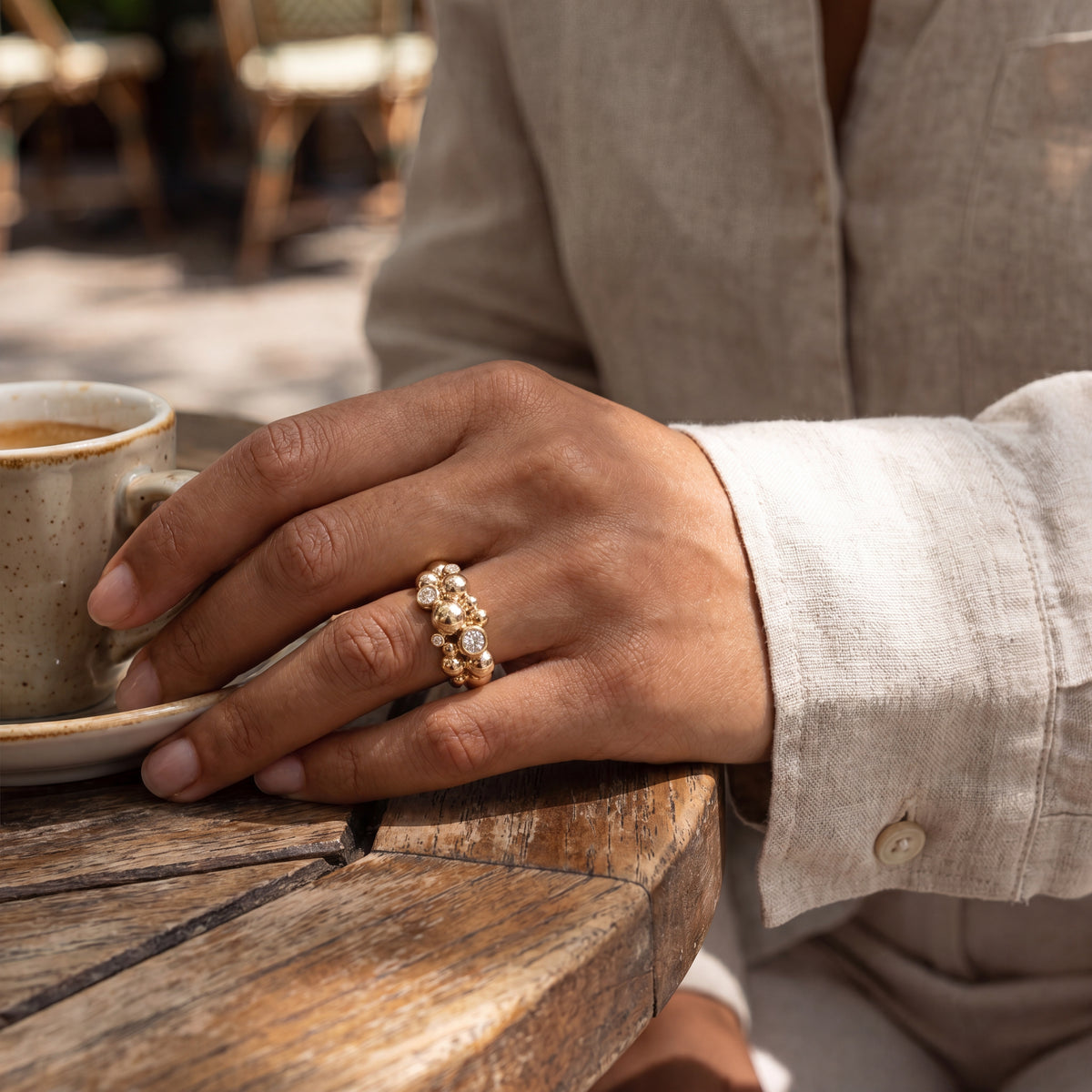 9ct Yellow Gold 0.22ct Diamond Multistone Bubble Ring James Baldwin Exclusive Collection, Effervescence