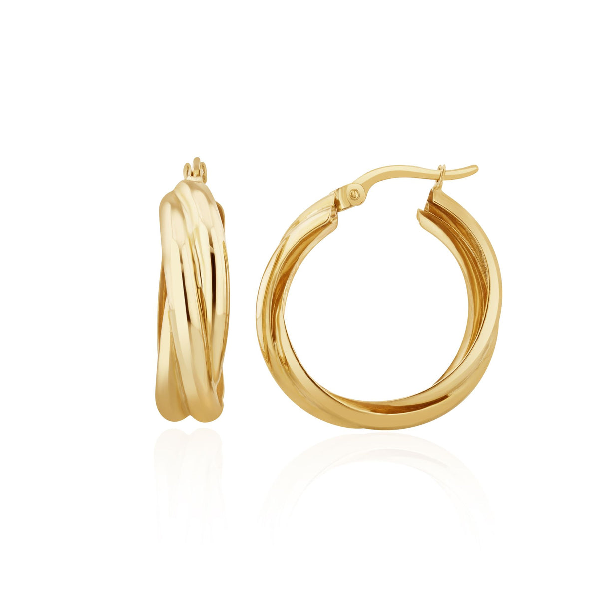 9CT Yellow Gold Russian Wedding Ring Style Hoop Earrings