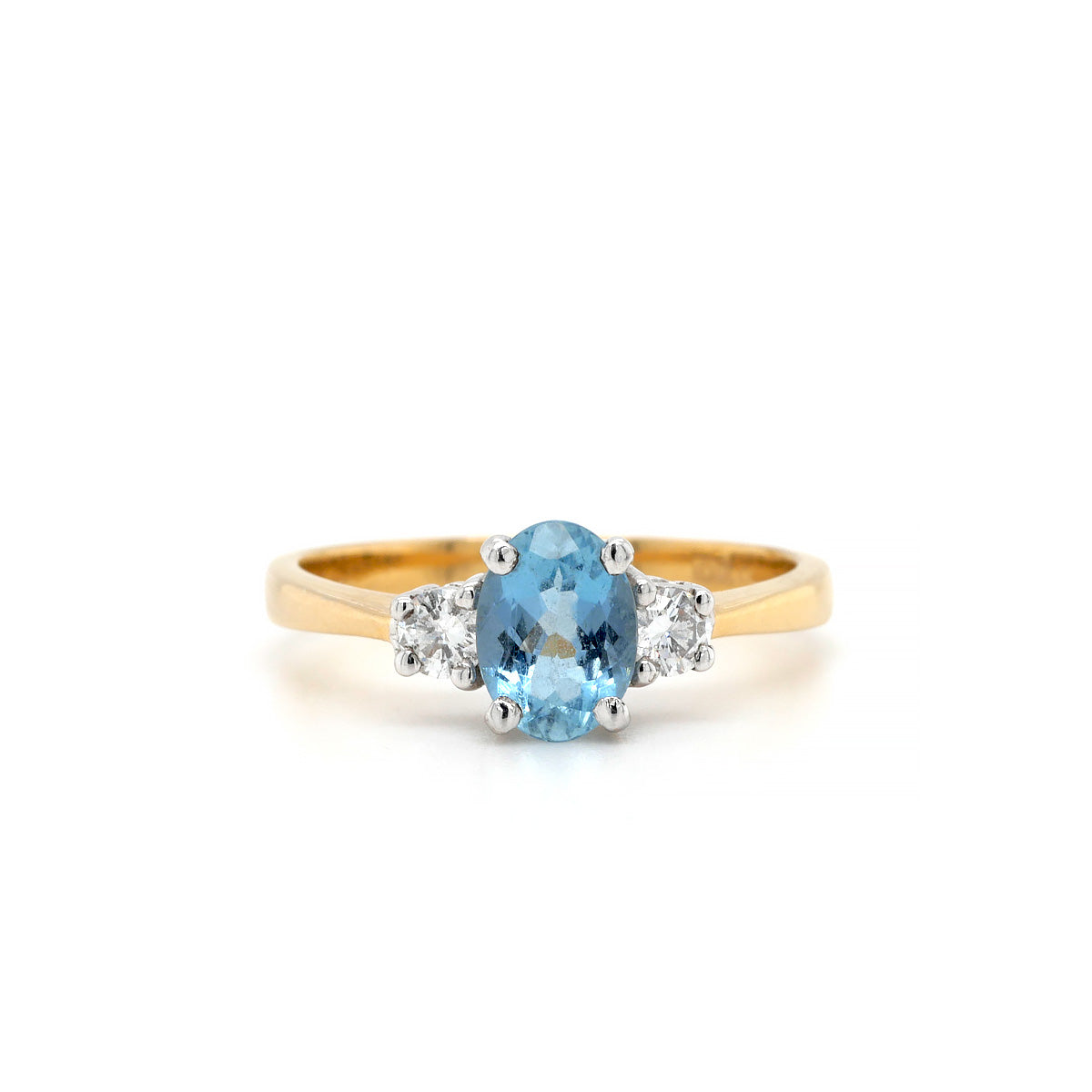 18ct Yellow Gold Aquamarine and Diamond 3 Stone Ring