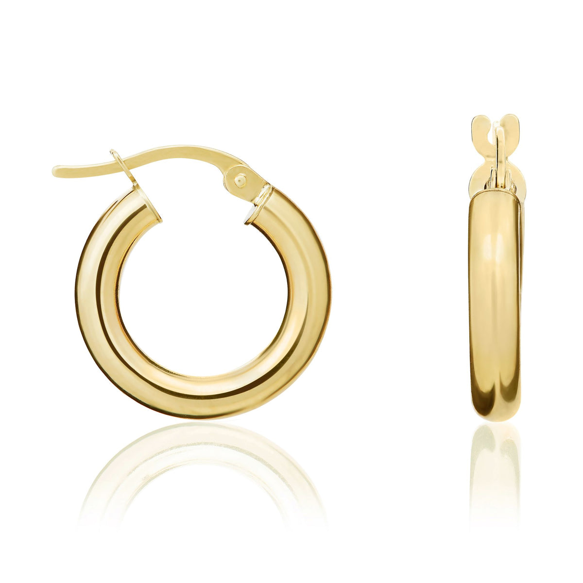 9CT Yellow Gold 3MM Tube Polished Hoop Earrings 16MM Diameter