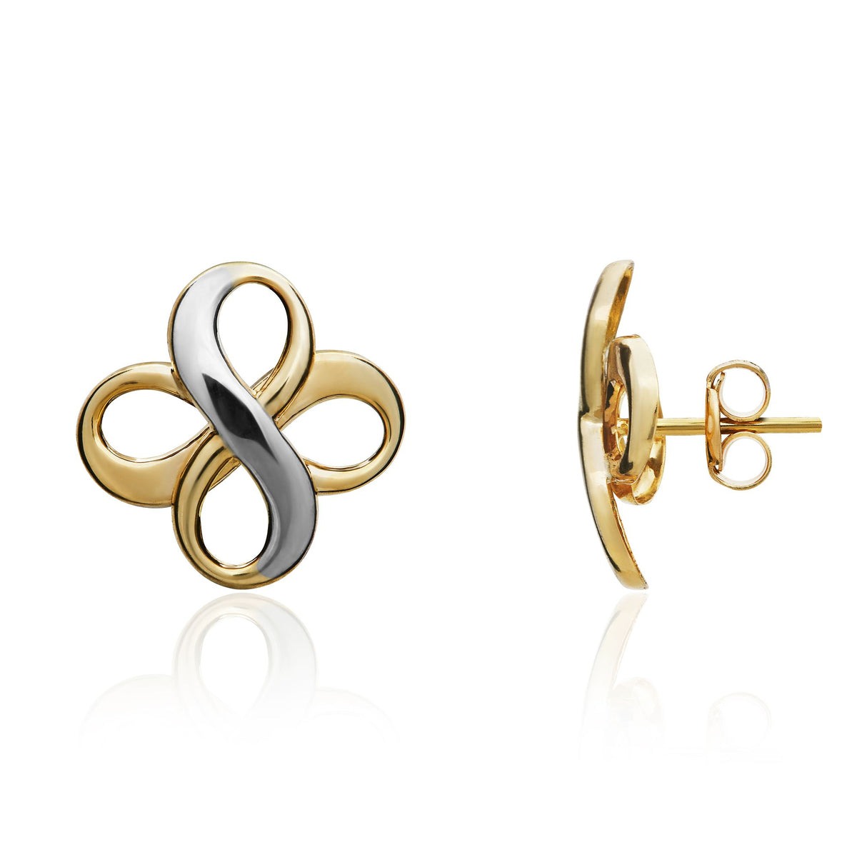 9CT Yellow & White Gold Double Figure Of 8 Stud Earrings