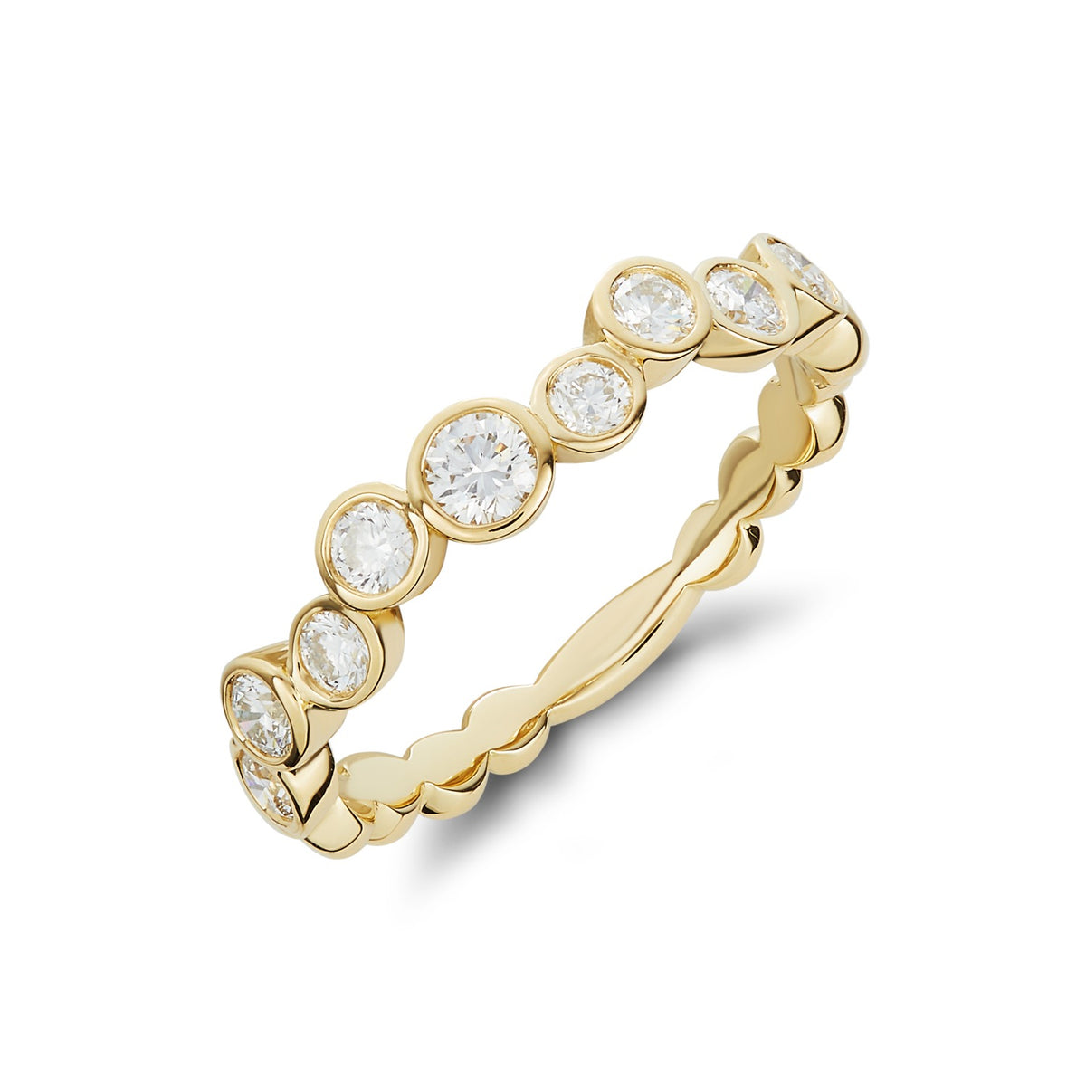 18CT YG ROUND DIAMOND 'BUBBLE' RUBOVER BAND