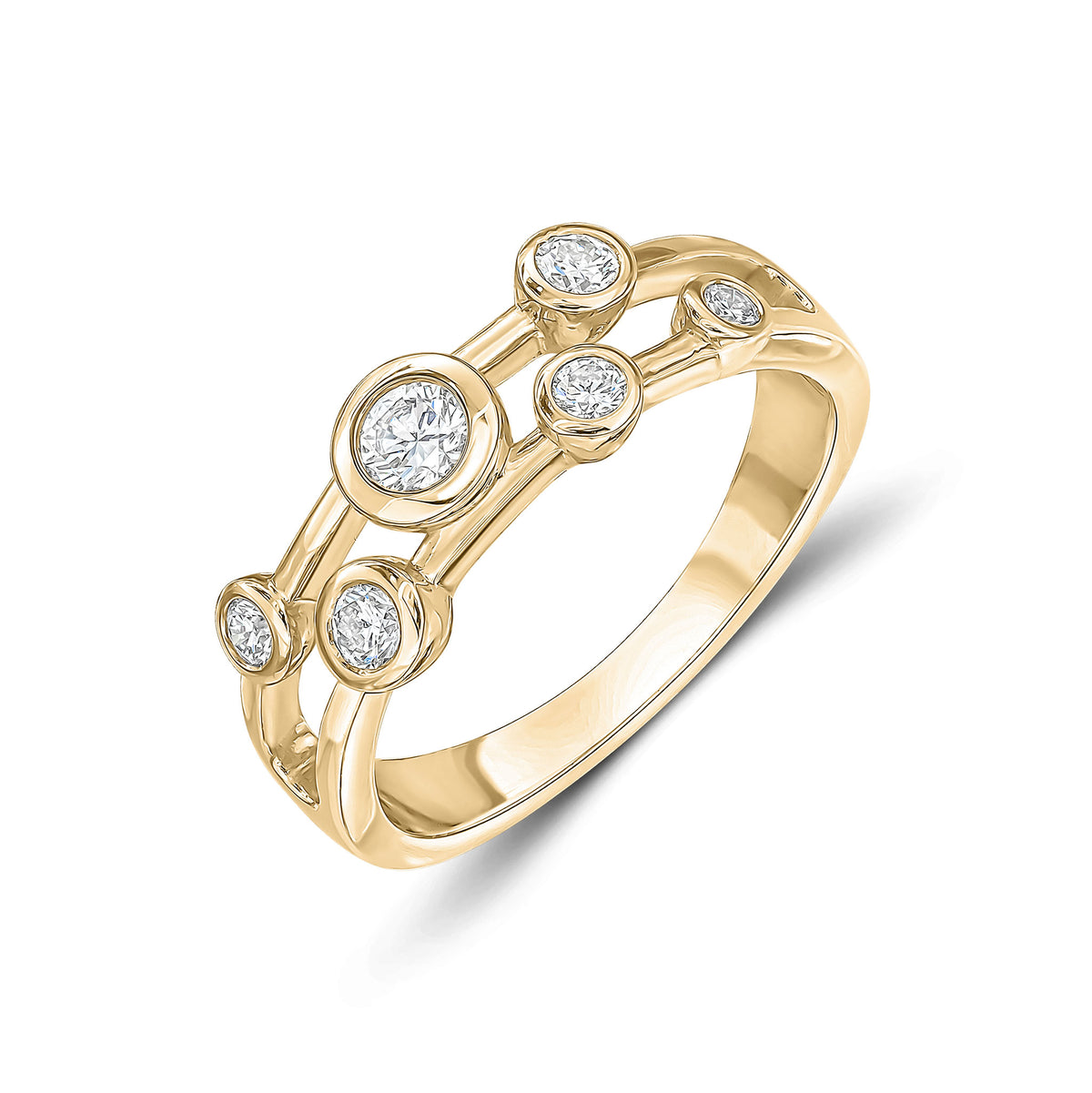 18CT YG DIAMOND 2 ROW BUBBLE RING