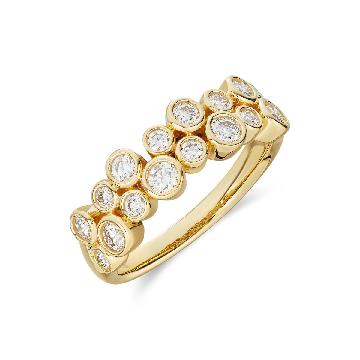 18CT YG DIAMOND BUBBLE 2 ROW BAND RING. 0.75CT