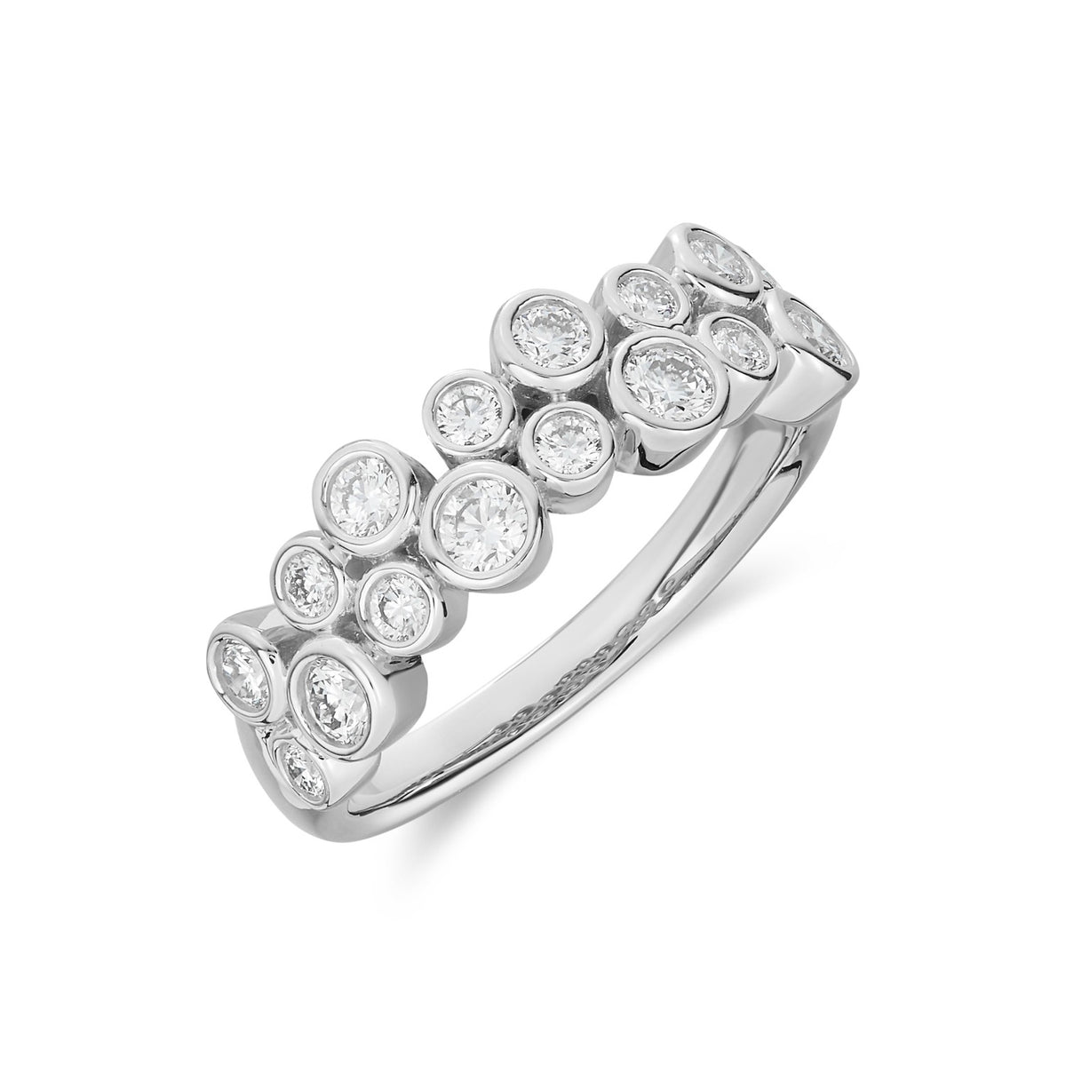 18CT WG DIAMOND BUBBLE 2 ROW BAND RING. 0.75CT