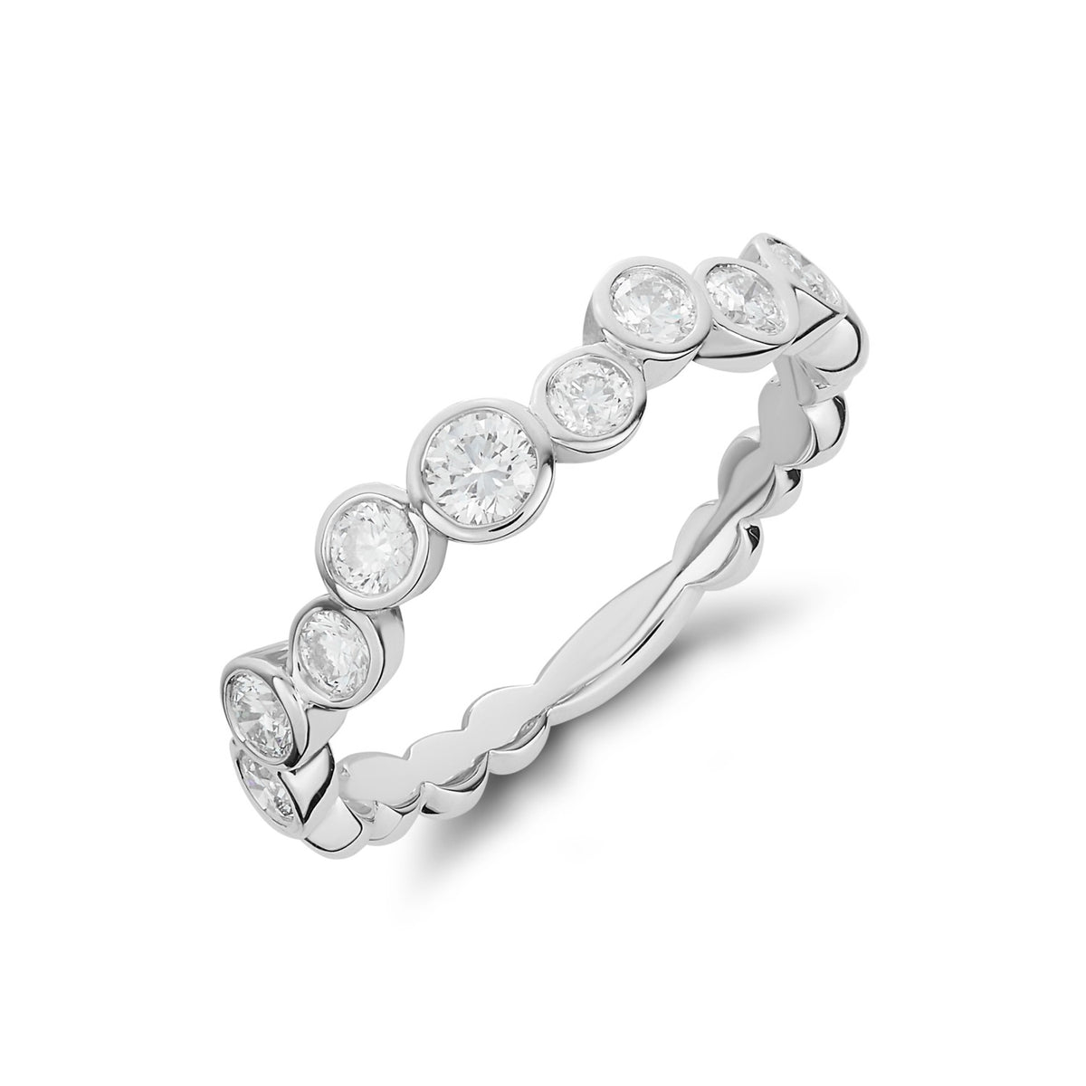 18CT WHITE GOLD DIAMOND BUBBLE RUBOVER BAND RING