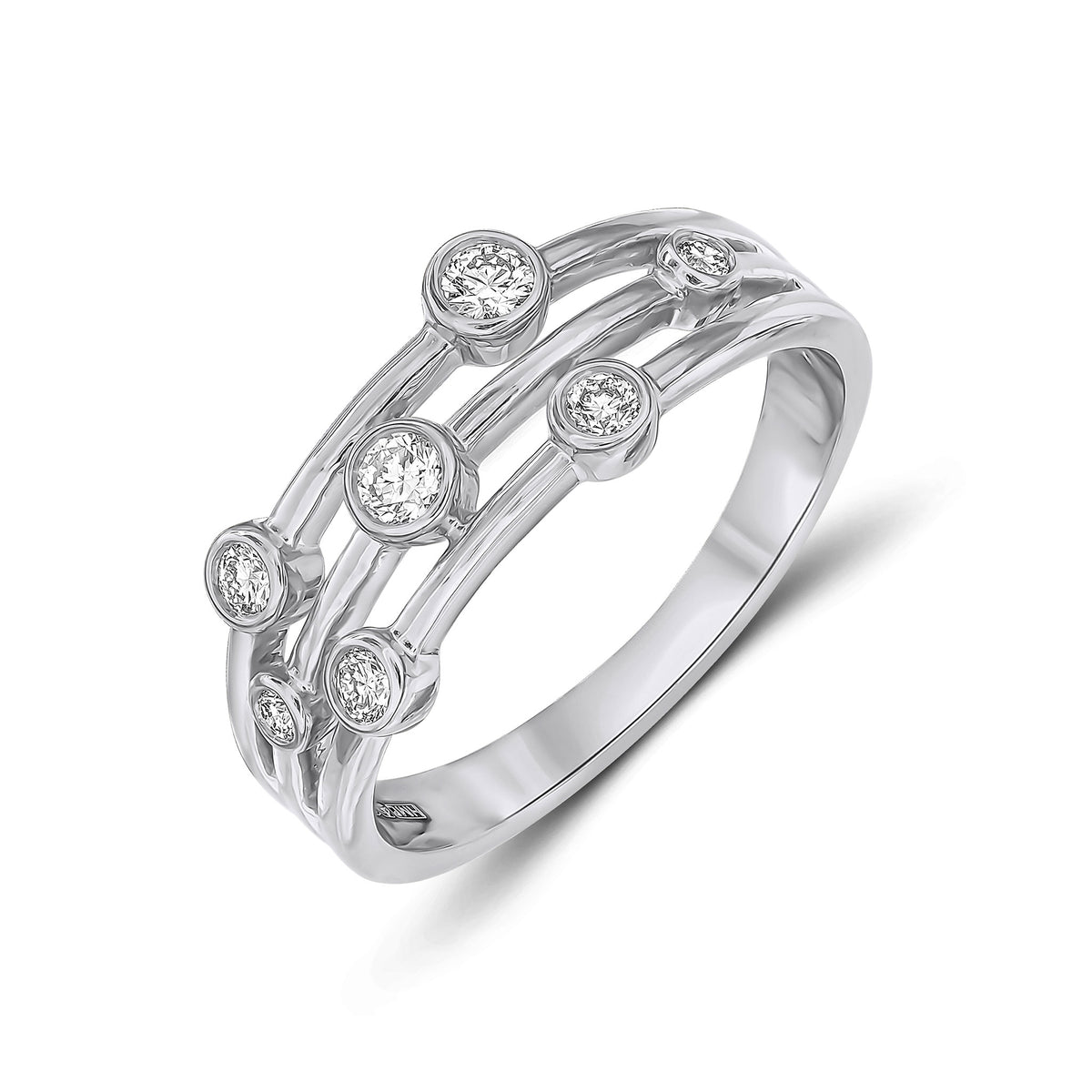 18CT WHITE GOLD ROUND DIAMOND 3 ROW BUBBLE RING. 0.25CT TOTAL