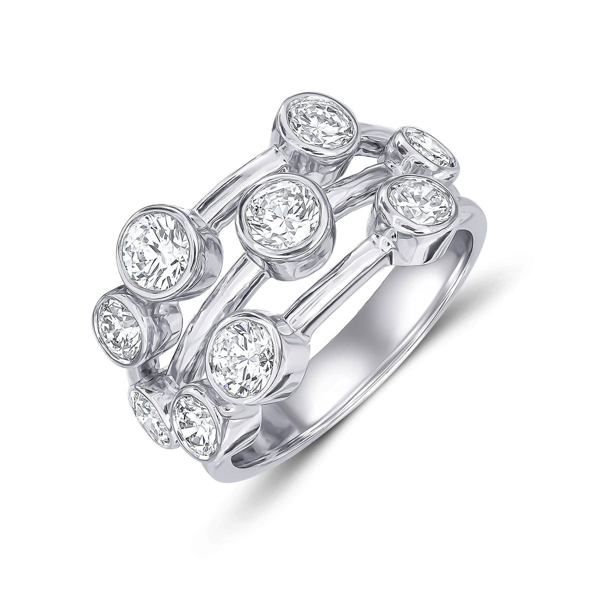 18CT WG DIAMOND 3 ROW BUBBLE RING. 1.75CT TOTAL