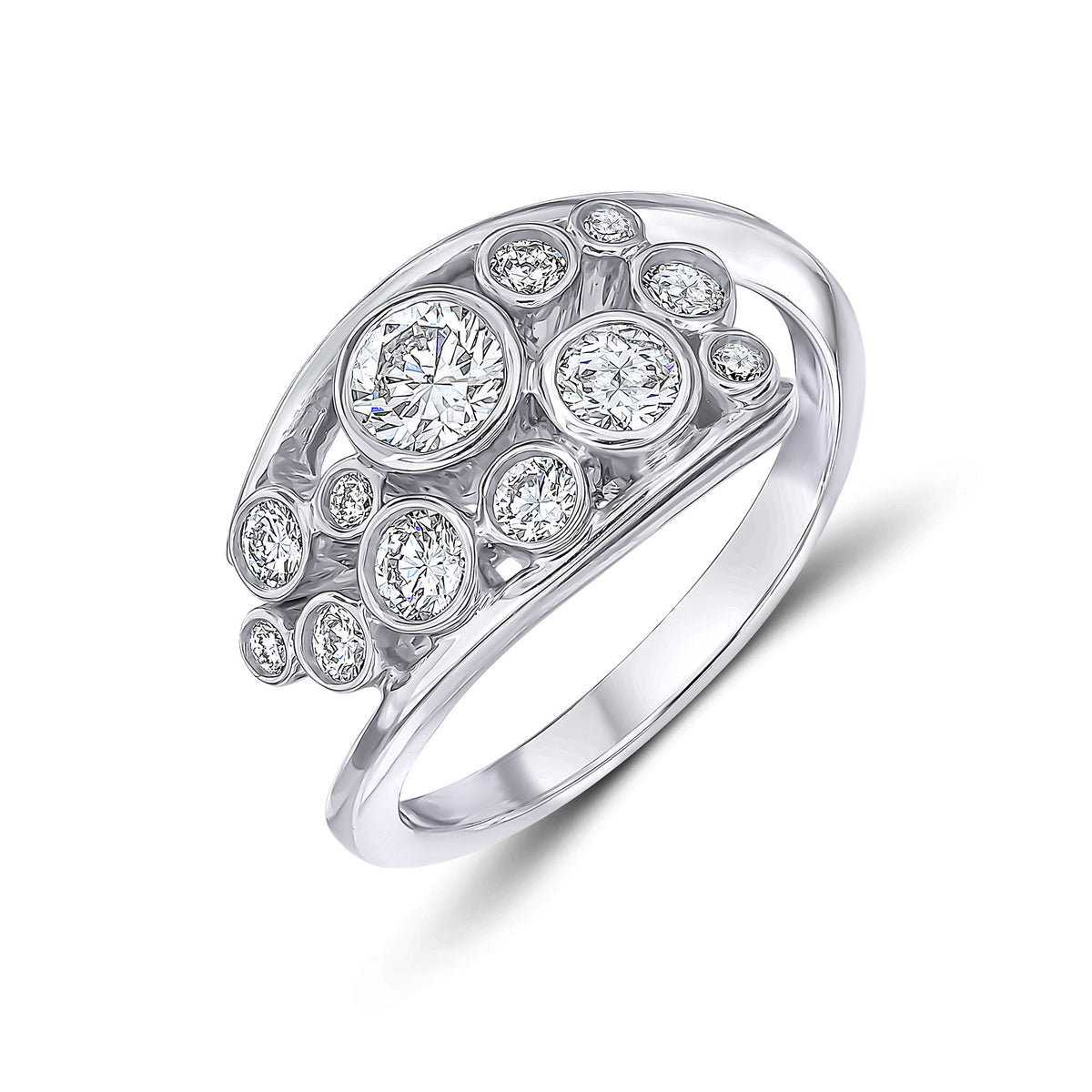 18CT WG DIAMOND BUBBLE FANCY 'CLUSTER' RING. 1CT