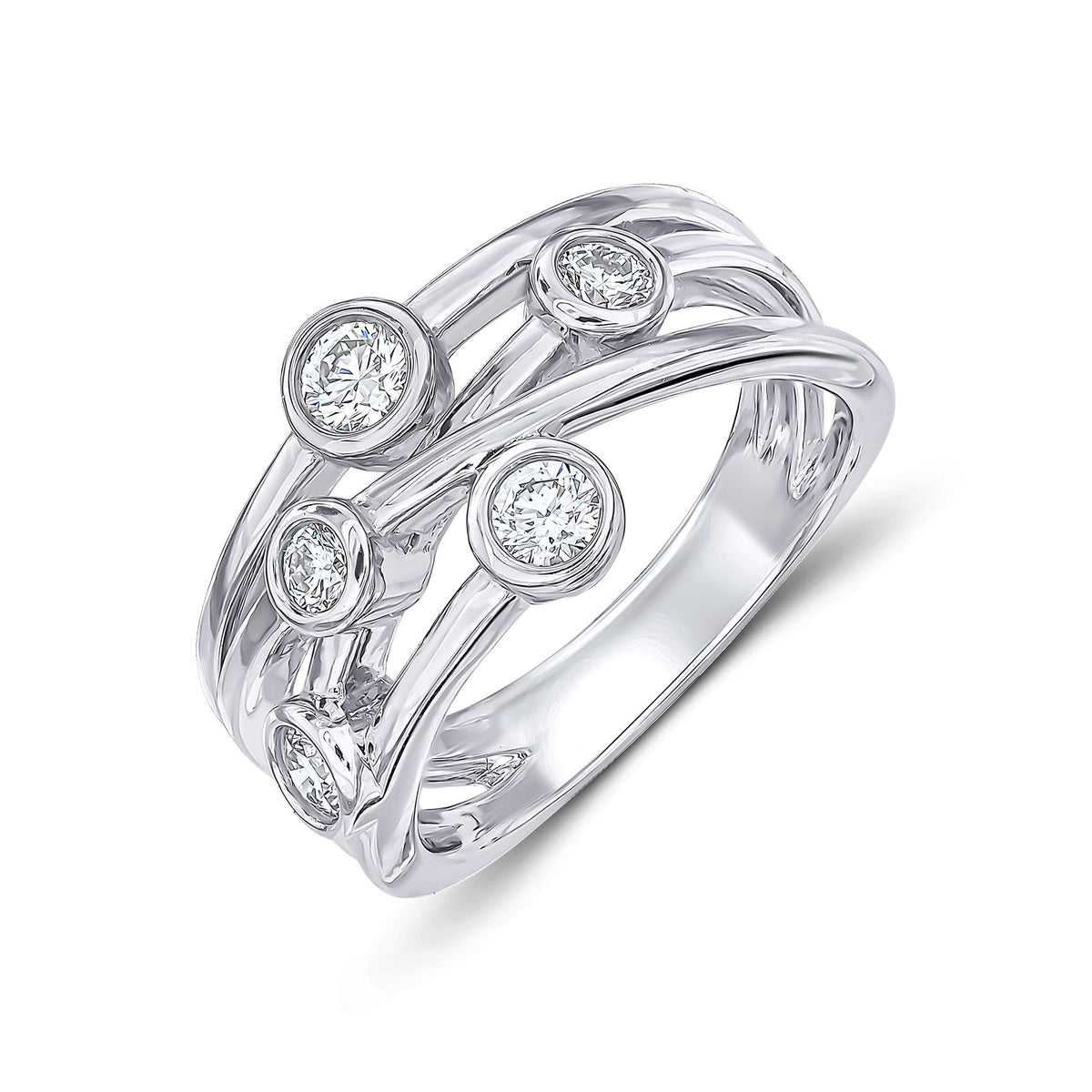 18CT WHITE GOLD ROUND DIAMOND CROSS-OVER BUBBLE BAND RING 0.50CT