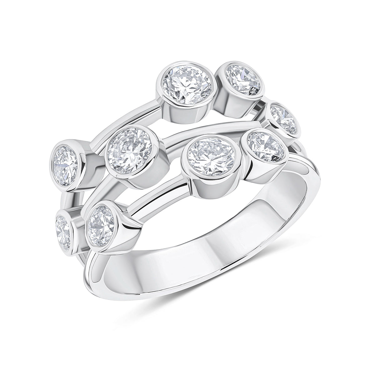 PLATINUM DIAMOND 3 ROW BUBBLE RING. 2CT