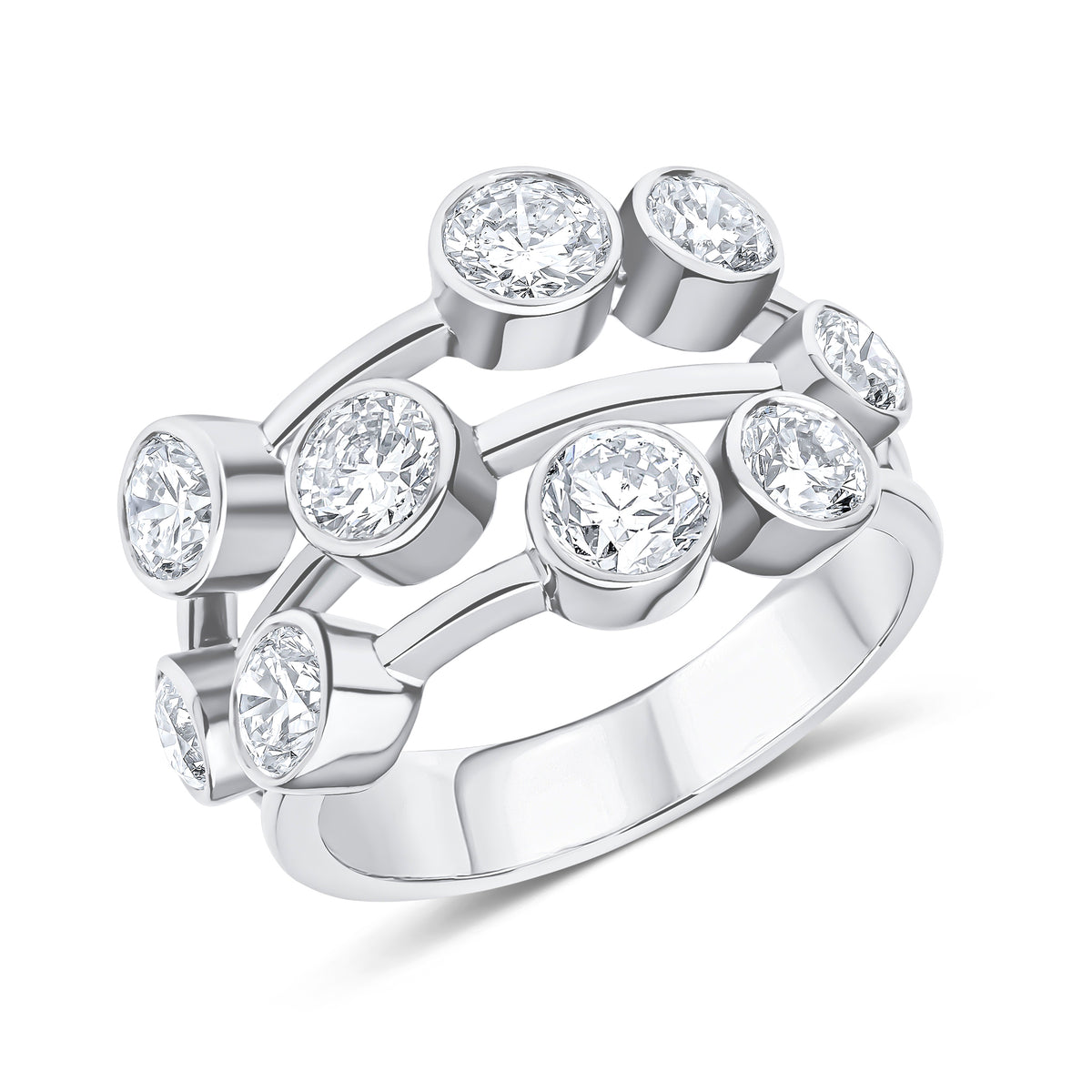 PLATINUM DIAMOND 3 ROW BUBBLE RING. 3CT