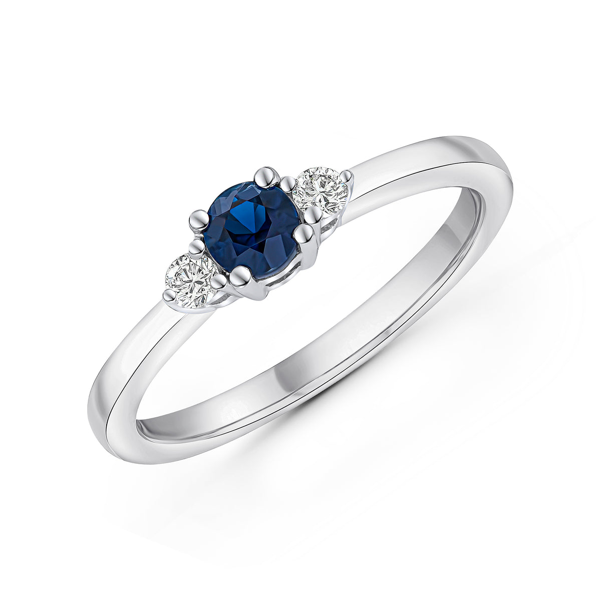 18WG 4MM ROUND SAPPHIRE & DIAMOND 3 STONE RING
