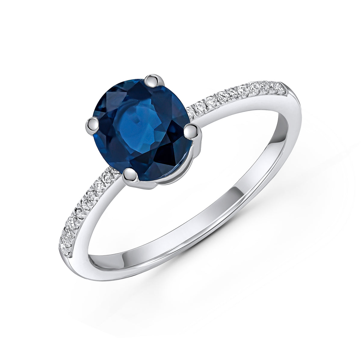 18CT WG 8x6 OVAL SAPPHIRE SINGLE STONE CLAW RING STONES ON SHOULDER