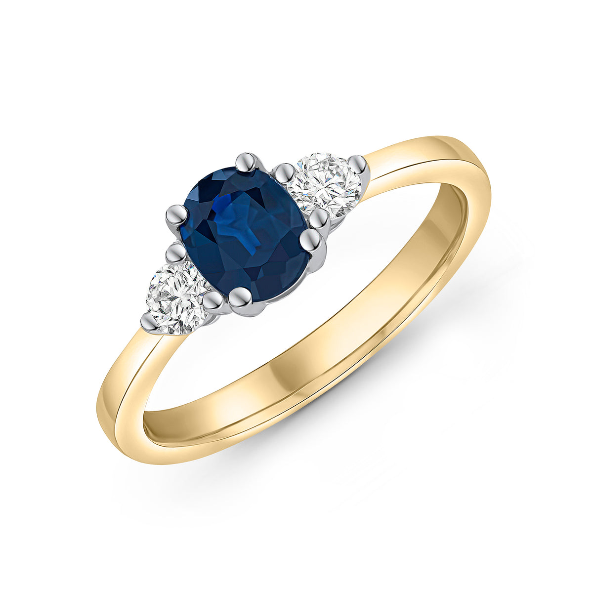 18YWG OVAL 6X5MM SAPPHIRE & DIAMOND 3 STONE RING