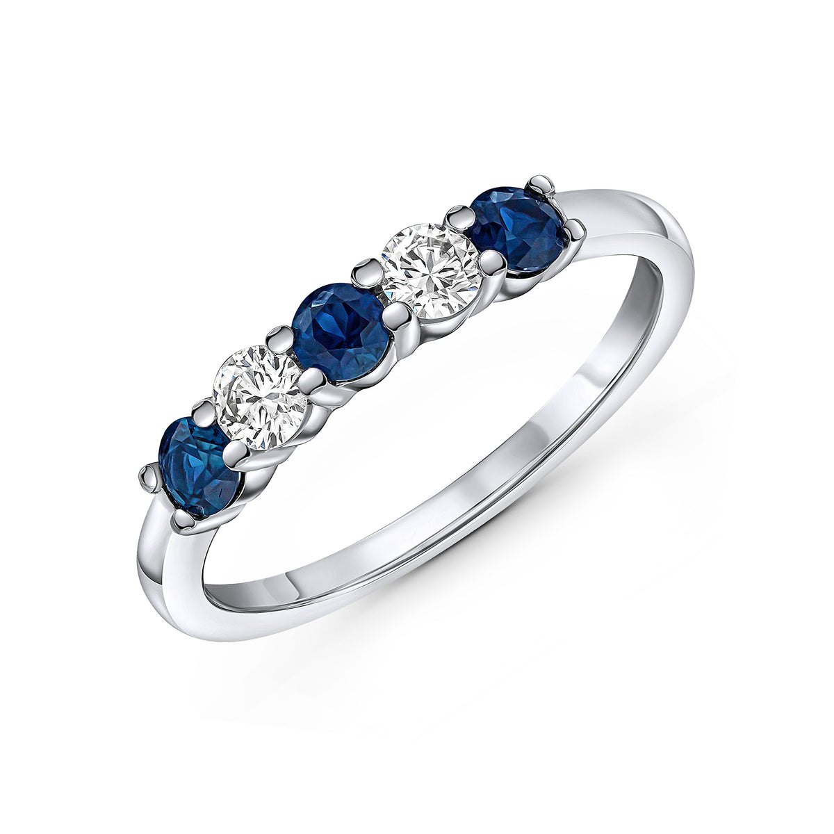 18WG ROUND SAPPHIRE & DIAMOND CLAW 5 STONE RING