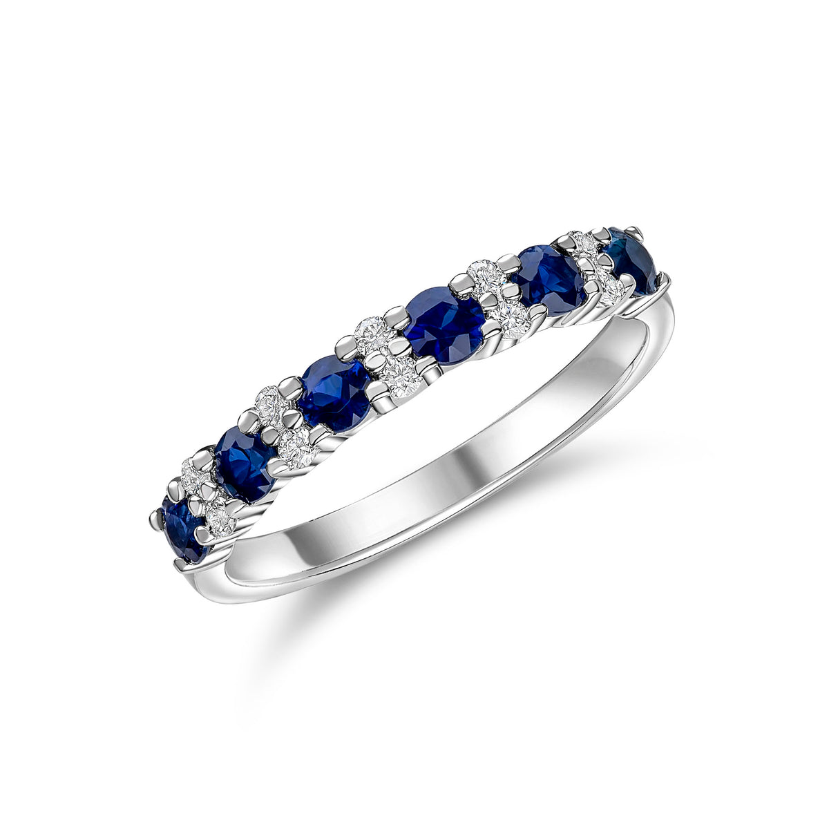 18CT WG ROUND SAPPHIRE & DIAMOND CLAW SET 1/2 ETERNITY RING