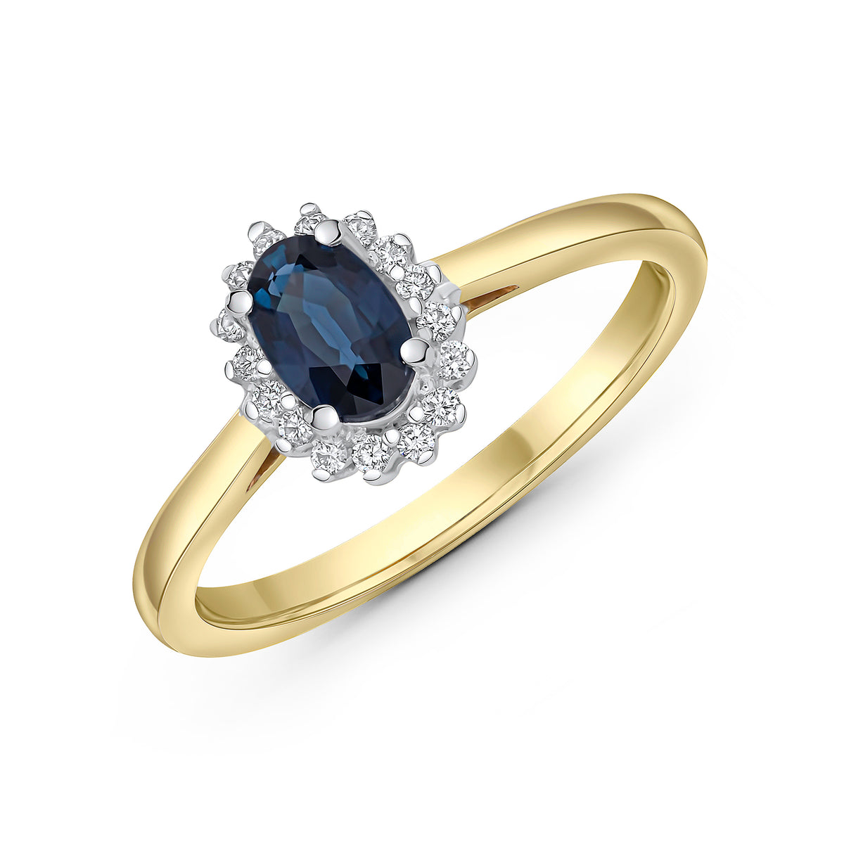 18YWG.OVAL SAPPHIRE AND DIAMOND CLAW CLUSTER RING