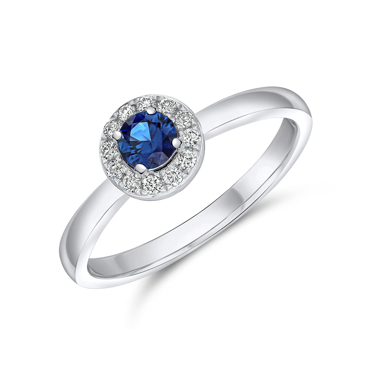 18CT WG ROUND SAPPHIRE & DIAMOND CLAW SET CLUSTER RING