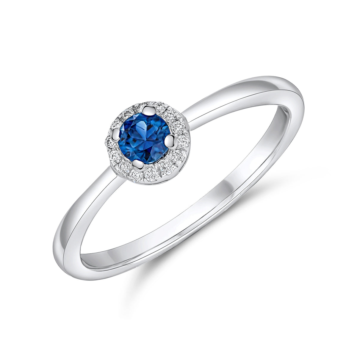 18CT WG ROUND SAPPHIRE & DIAMOND CLAW SET CLUSTER RING