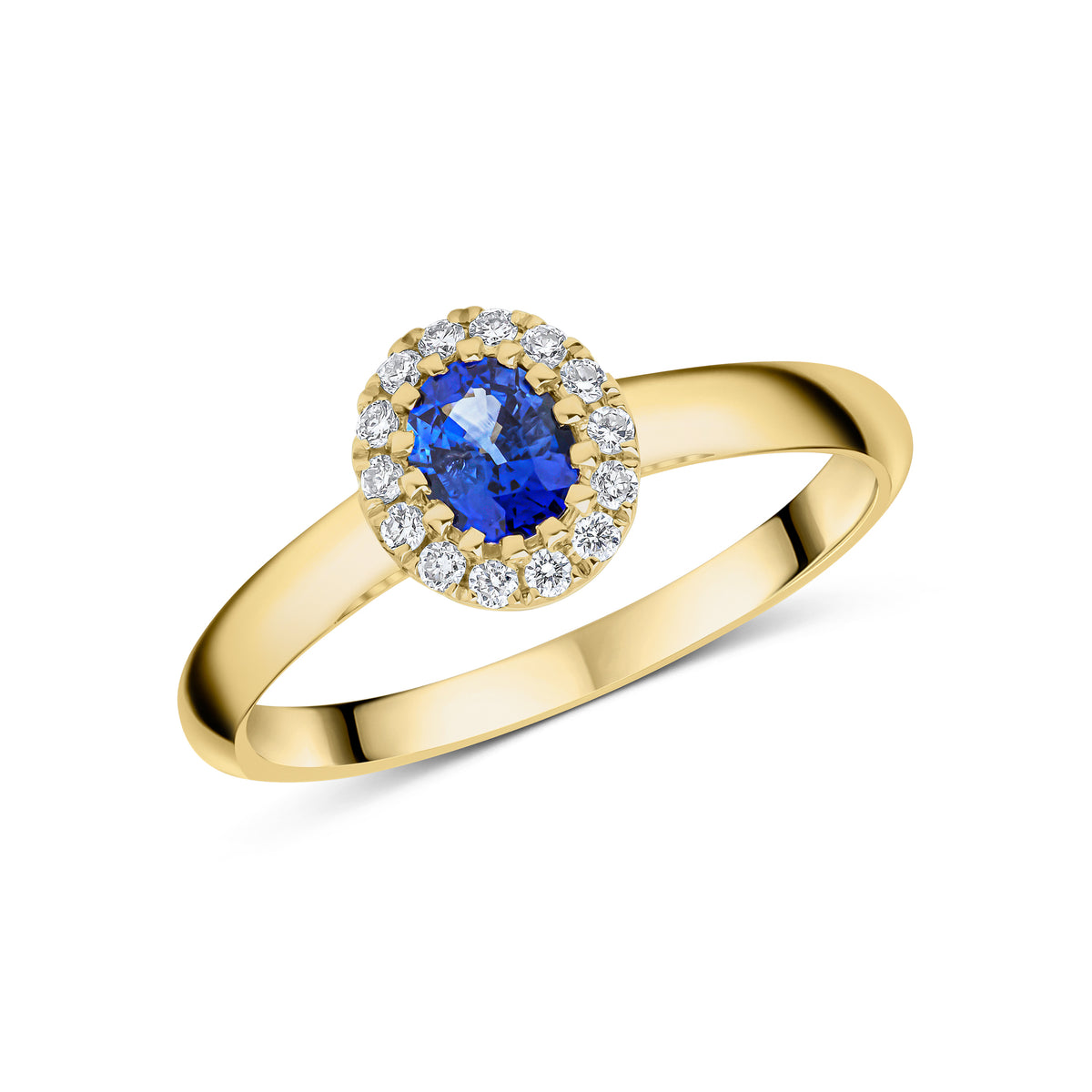 18CT YG 5X4 OVAL SAPPHIRE & DIAMOND CLAW CLUSTER RING