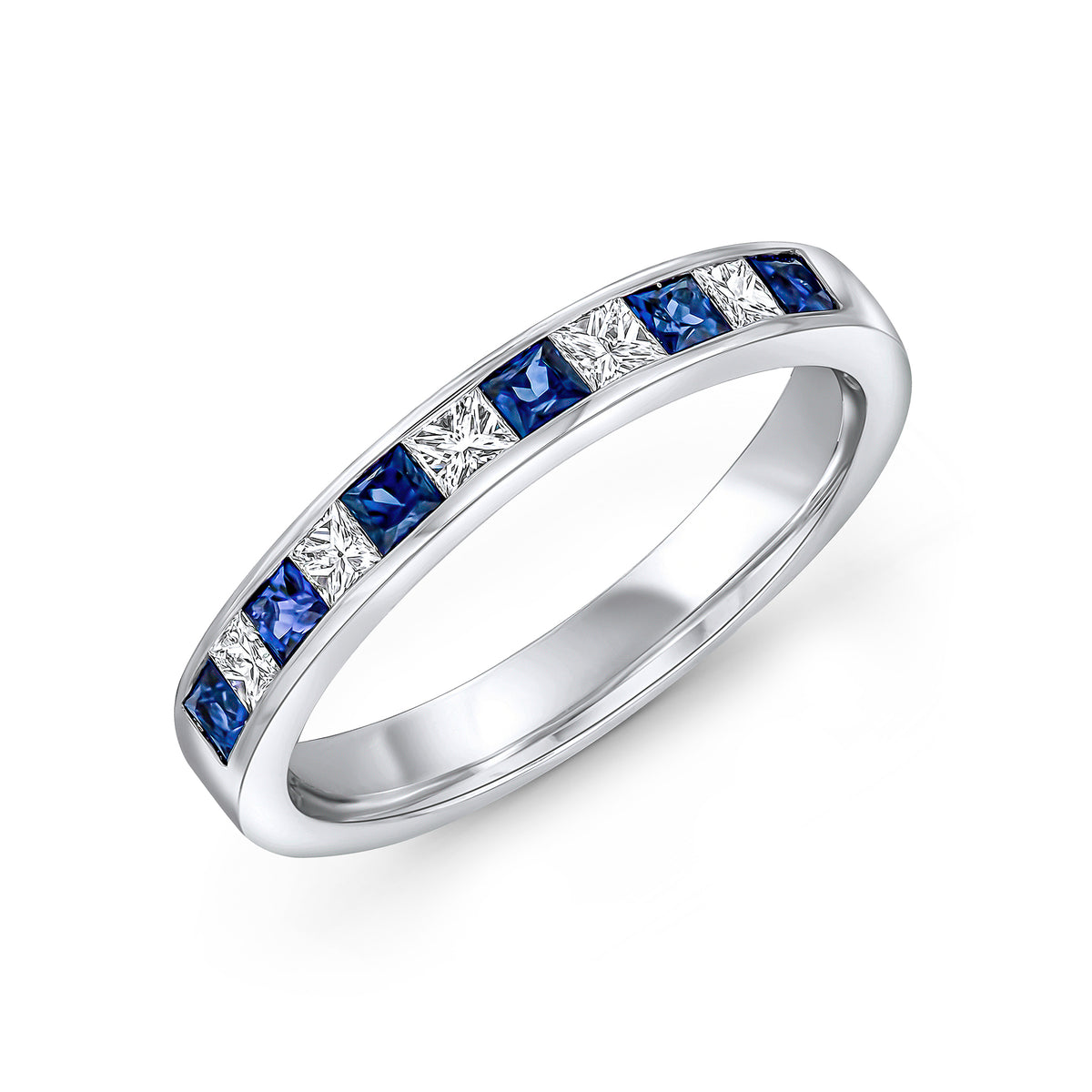 PLATINUM SQUARE SAPPHIRE & DIAMOND CHANNEL SET 1/2 ETERNITY RING 11 STONE