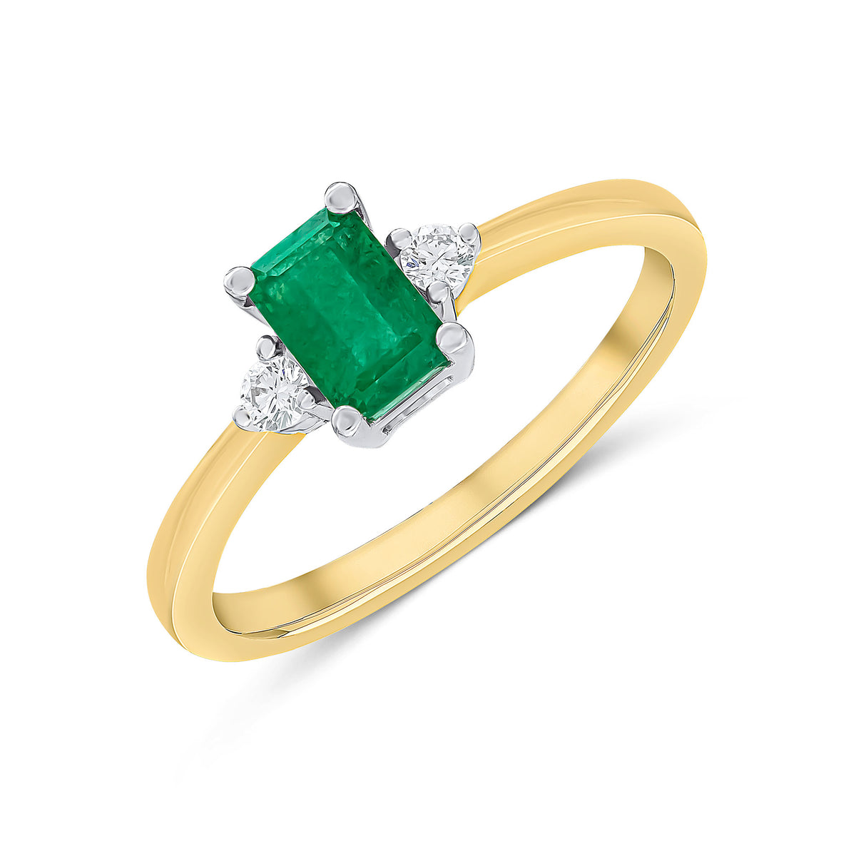 18CT YWG 6X4 OCTAGON EMERALD AND DIAMOND CLAW 3ST RING