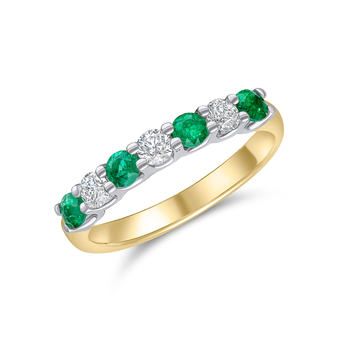 18CT YWG ROUND EMERALD AND DIAMOND CLAW SET 7ST ETERNITY RING