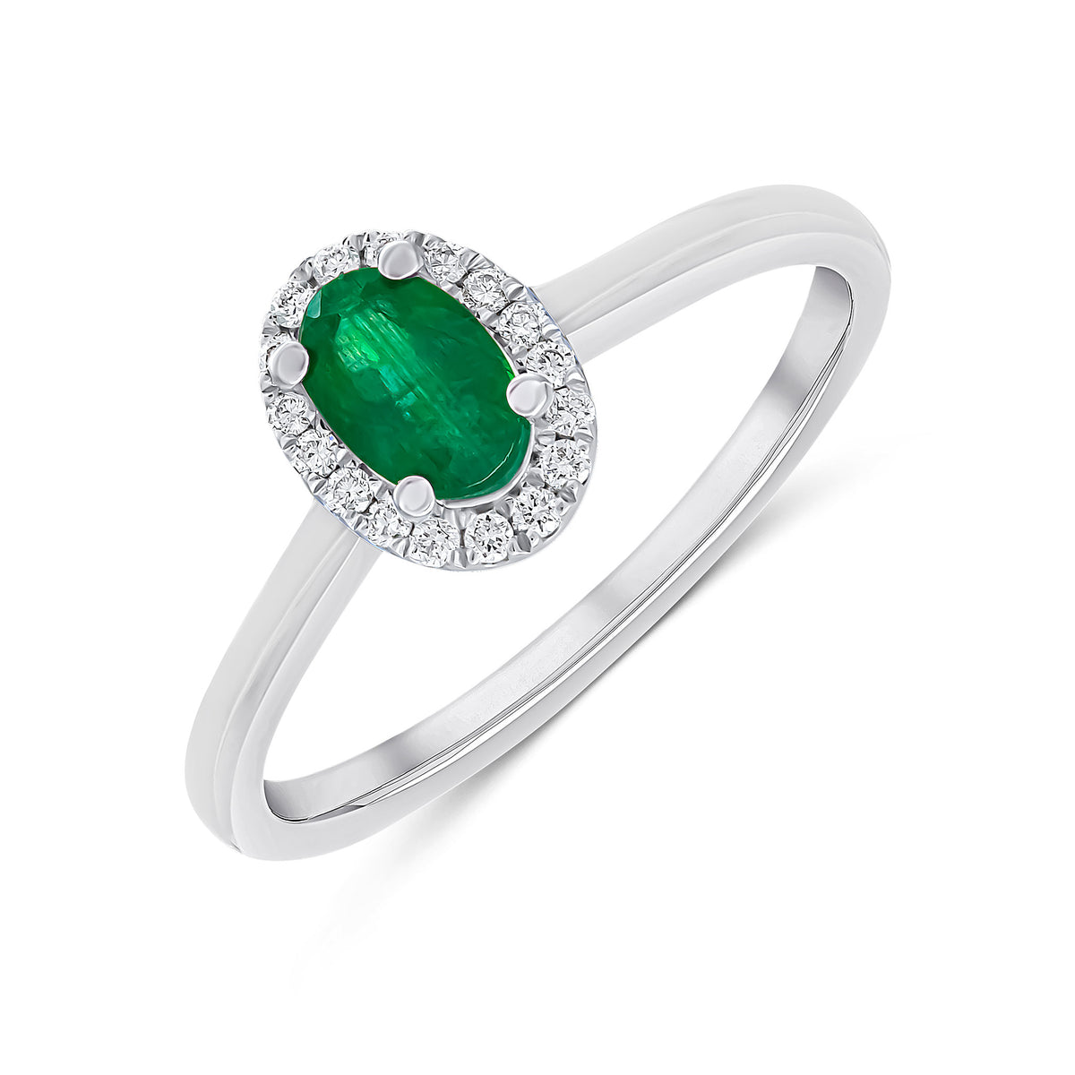 18WG OVAL EMERALD & DIAMOND CLUSTER RING