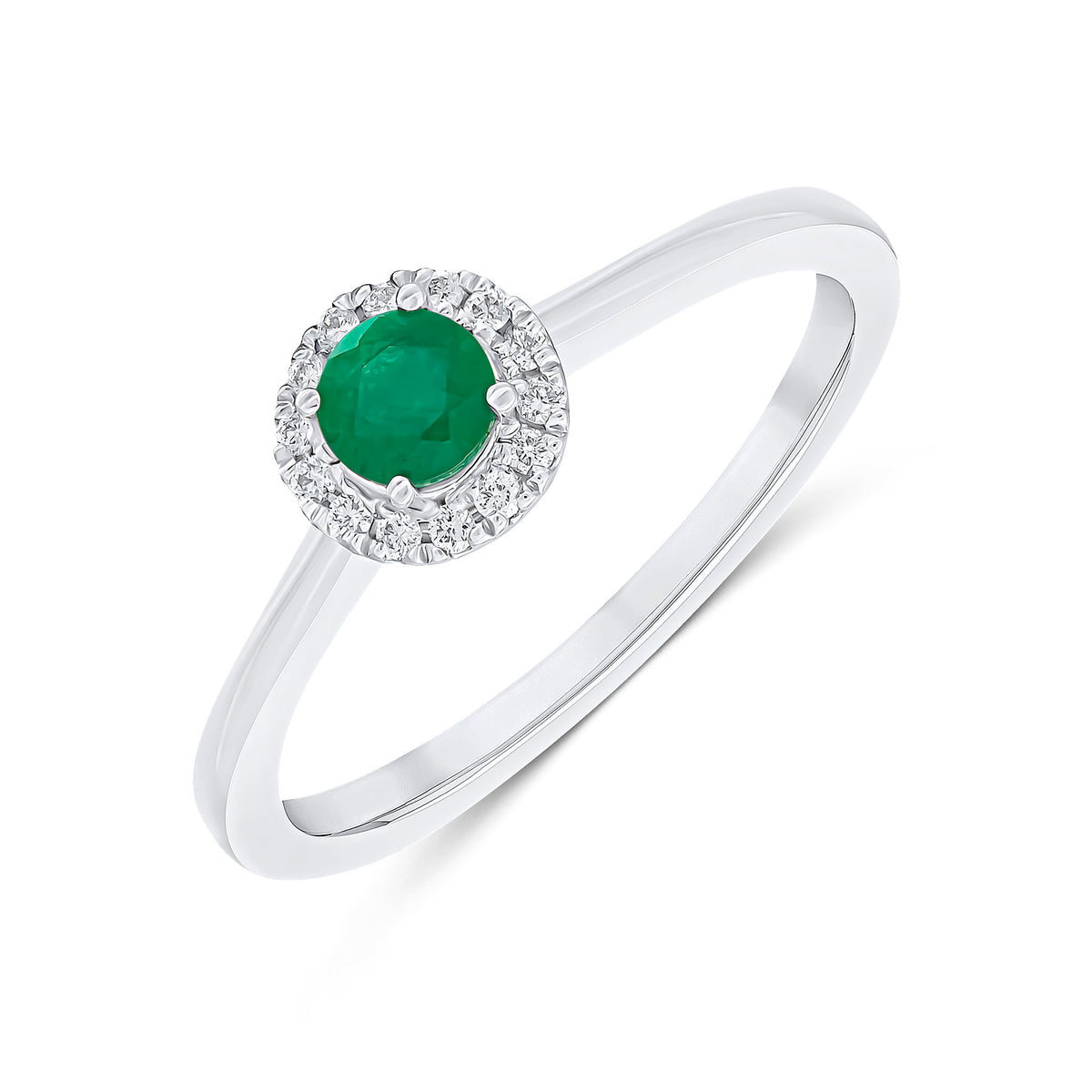 18WG ROUND EMERALD & DIAMOND CLUSTER CLAW SET RING