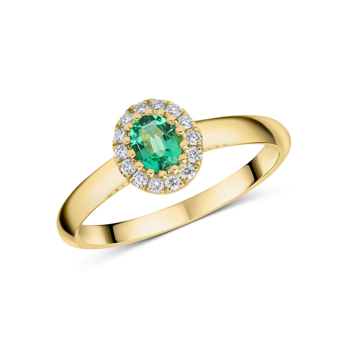18CT YG 5X4 OVAL EMERALD & DIAMOND CLAW CLUSTER RING
