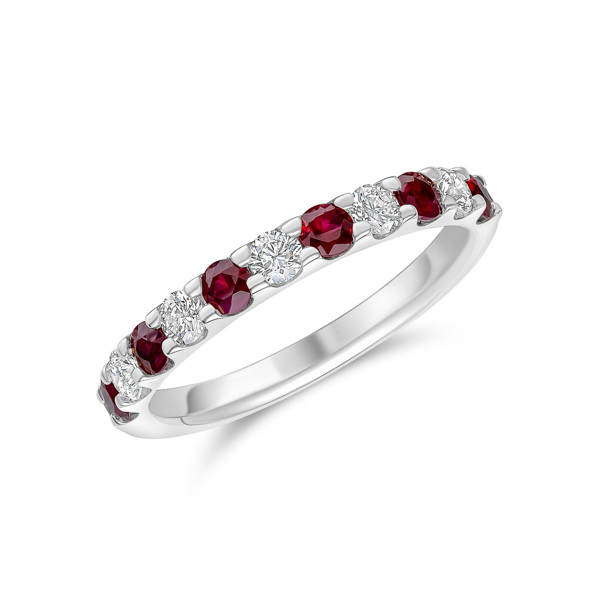 18CT WG ROUND RUBY & DIAMOND CLAW SET ETERNITY RING
