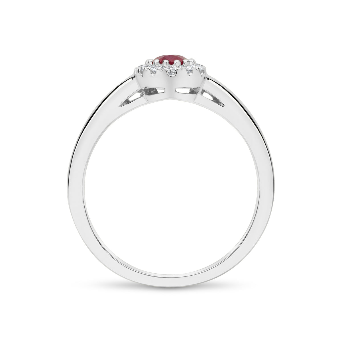 18CT WG 6X4 OVAL RUBY & DIAMOND CLAW SET CLUSTER RING