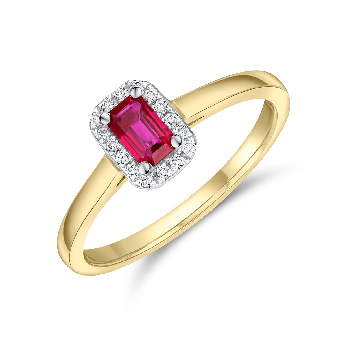 18YWG OCTAGONAL RUBY & DIAMOND CLUSTER RING