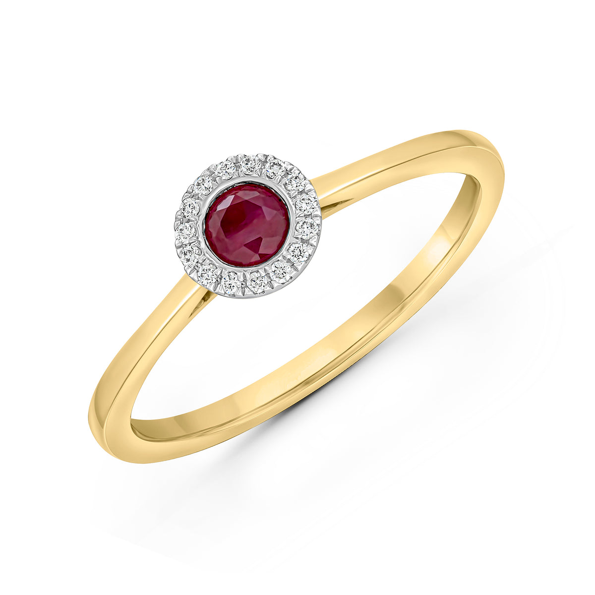18CT YWG ROUND RUBY AND DIAMOND MICROSET CLUSTER RING