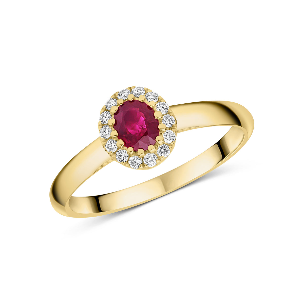 18CT YG 5X4 OVAL RUBY & DIAMOND CLAW CLUSTER RING