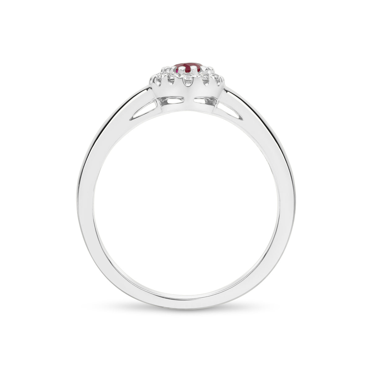 18CT WG 5X4 OVAL RUBY & DIAMOND CLAW CLUSTER RING