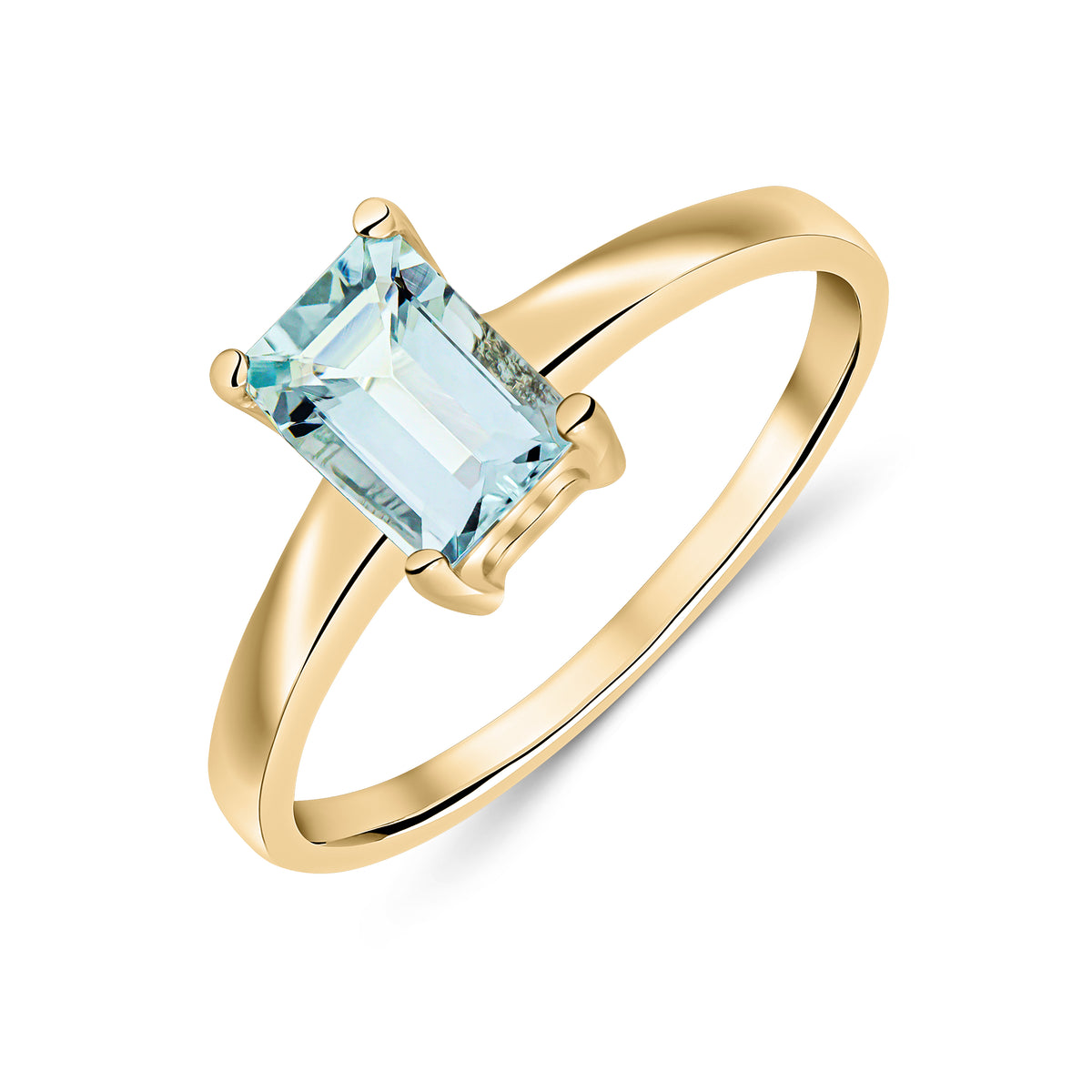 18CT YG 7X5MM OCTAGON AQUA CLAW SET SINGLE STONE RING