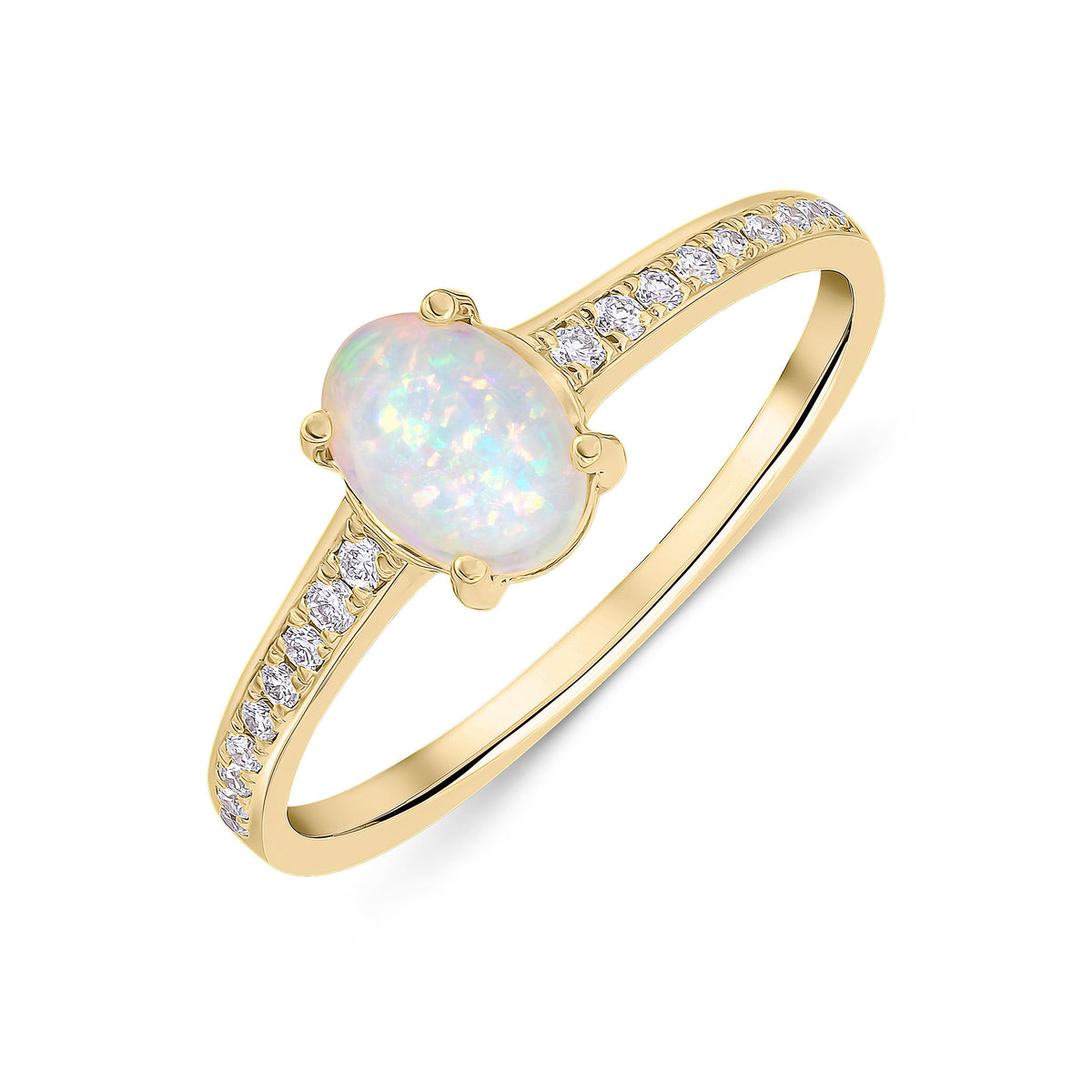 18YG 7x5 OVAL OPAL SINGLE STONE RING STONES ON SHOULDER