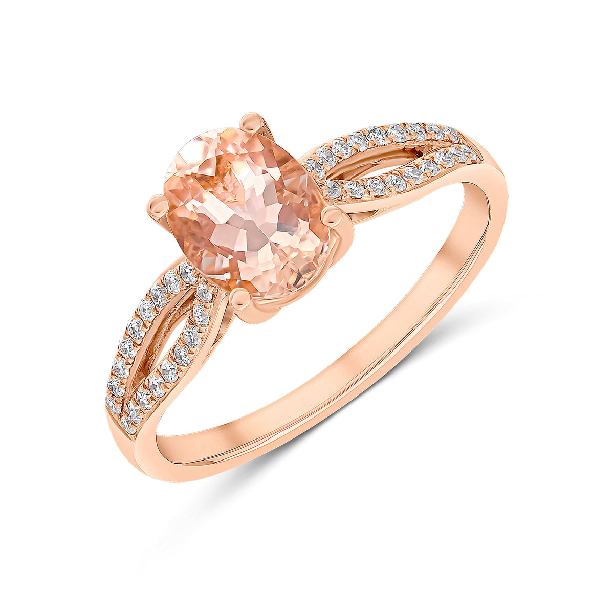 18CT ROSE GOLD OVAL MORGANITE & DIAMOND SINGLE STONE RING