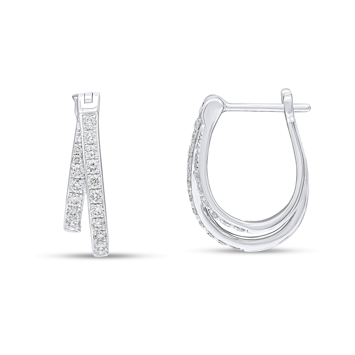 18WG DIAMOND 2 ROW HOOP EARRINGS
