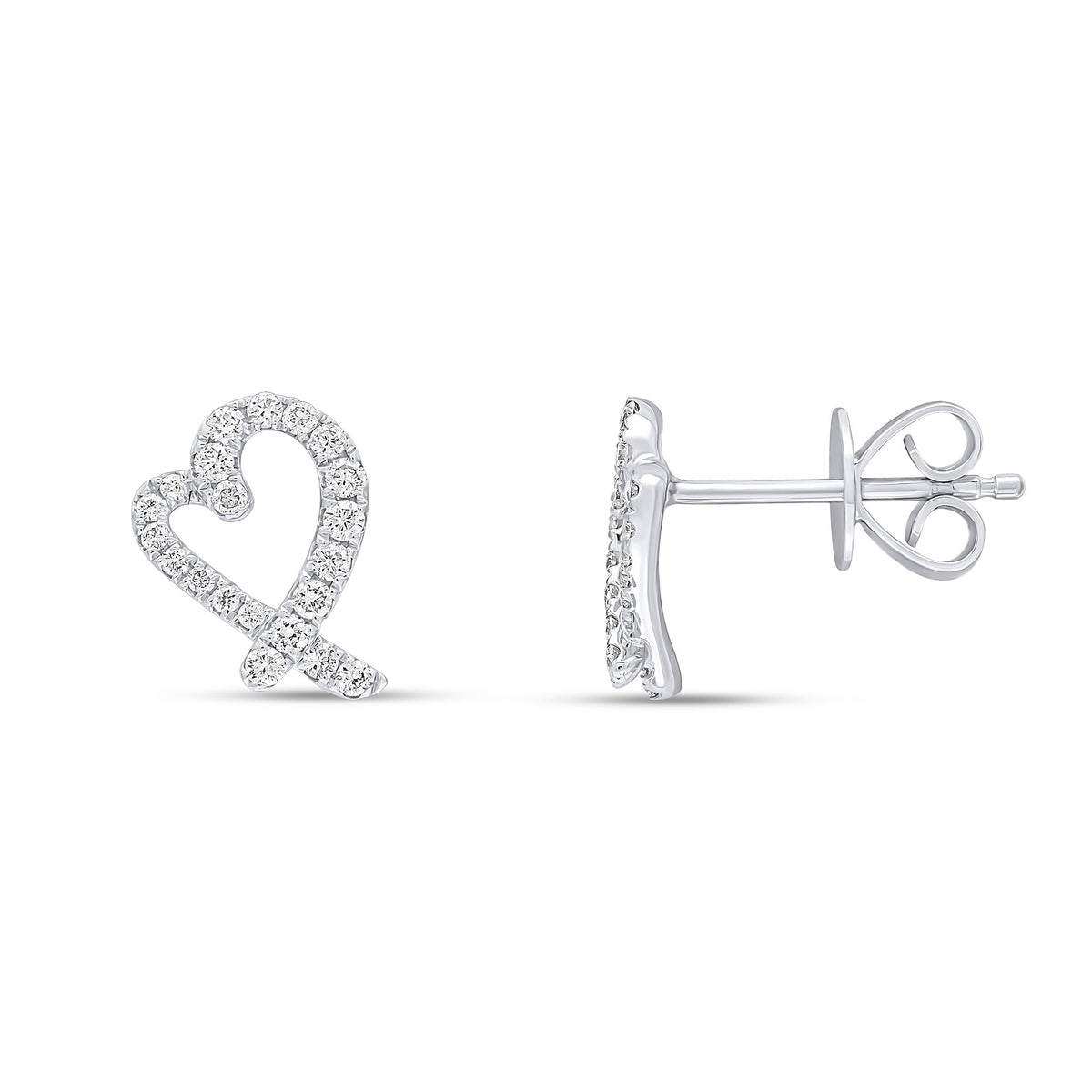 18CT WG ROUND DIAMOND CLAW SET OPEN HEART STUD EARRINGS
