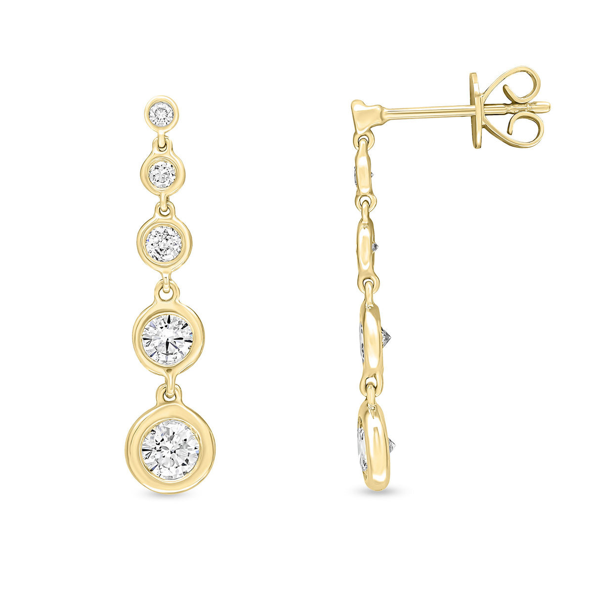 18CT YELLOW GOLD ROUND GRADUATED DIAMOND SPECTACLE SET DROP EARRINGS