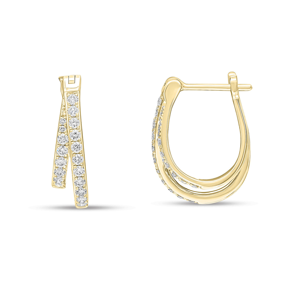 18YG DIAMOND 2 ROW HOOP EARRINGS