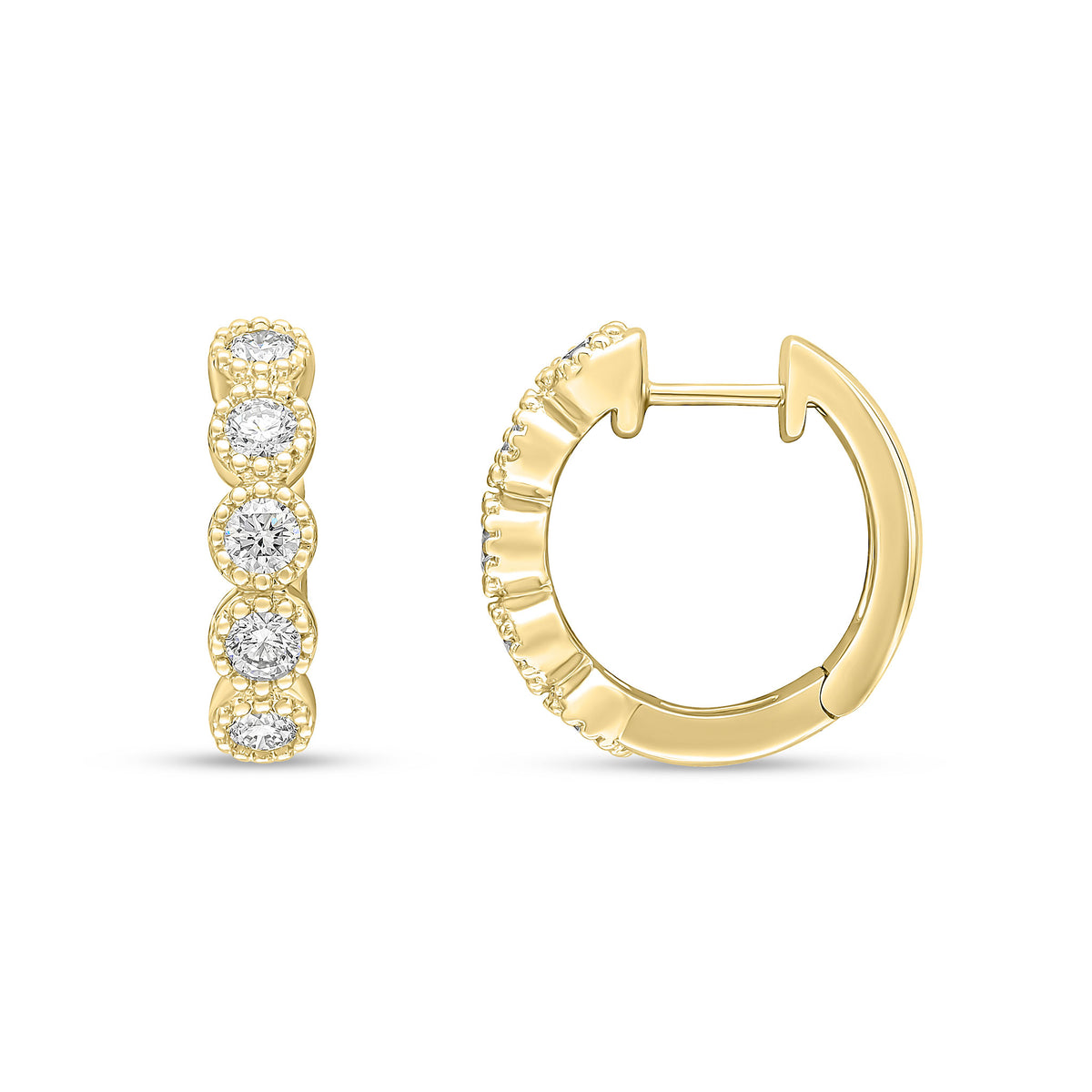 18CT YELLOW GOLD DIAMOND MILLEGRAIN HOOP EARRINGS