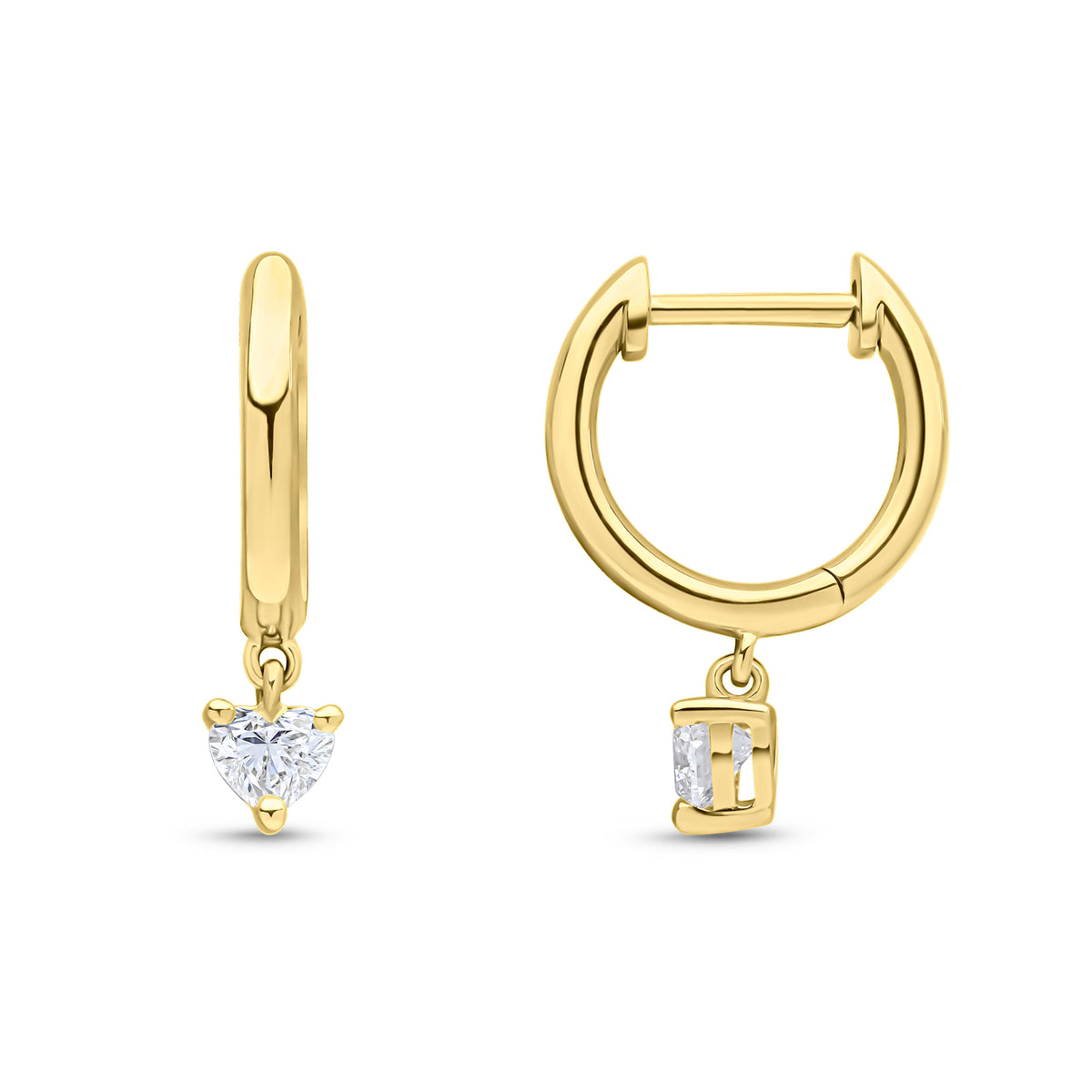 18CT Yellow Gold Hoop Earrings with Heart-Shaped Diamond Drop