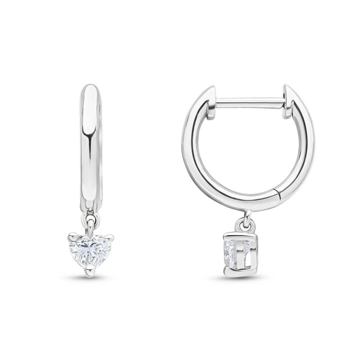 18CT WG PLAIN HOOP TOP WITH HEART-SHAPE DIAMOND DROP EARRINGS