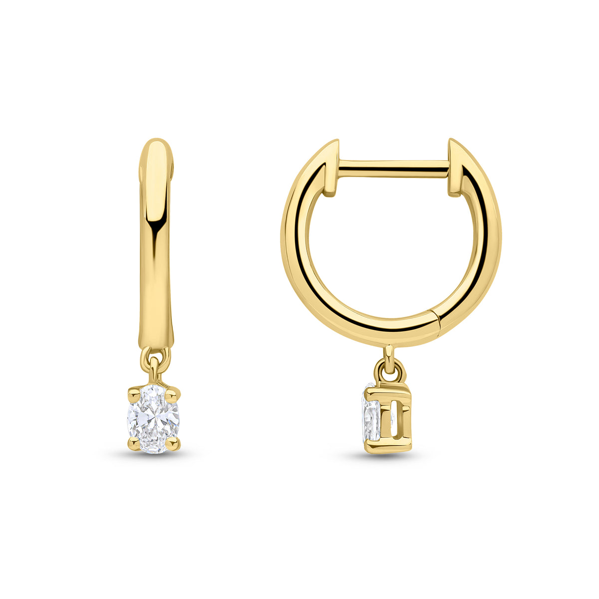 18CT YG PLAIN HOOP TOP WITH OVAL DIAMOND DROP EARRINGS