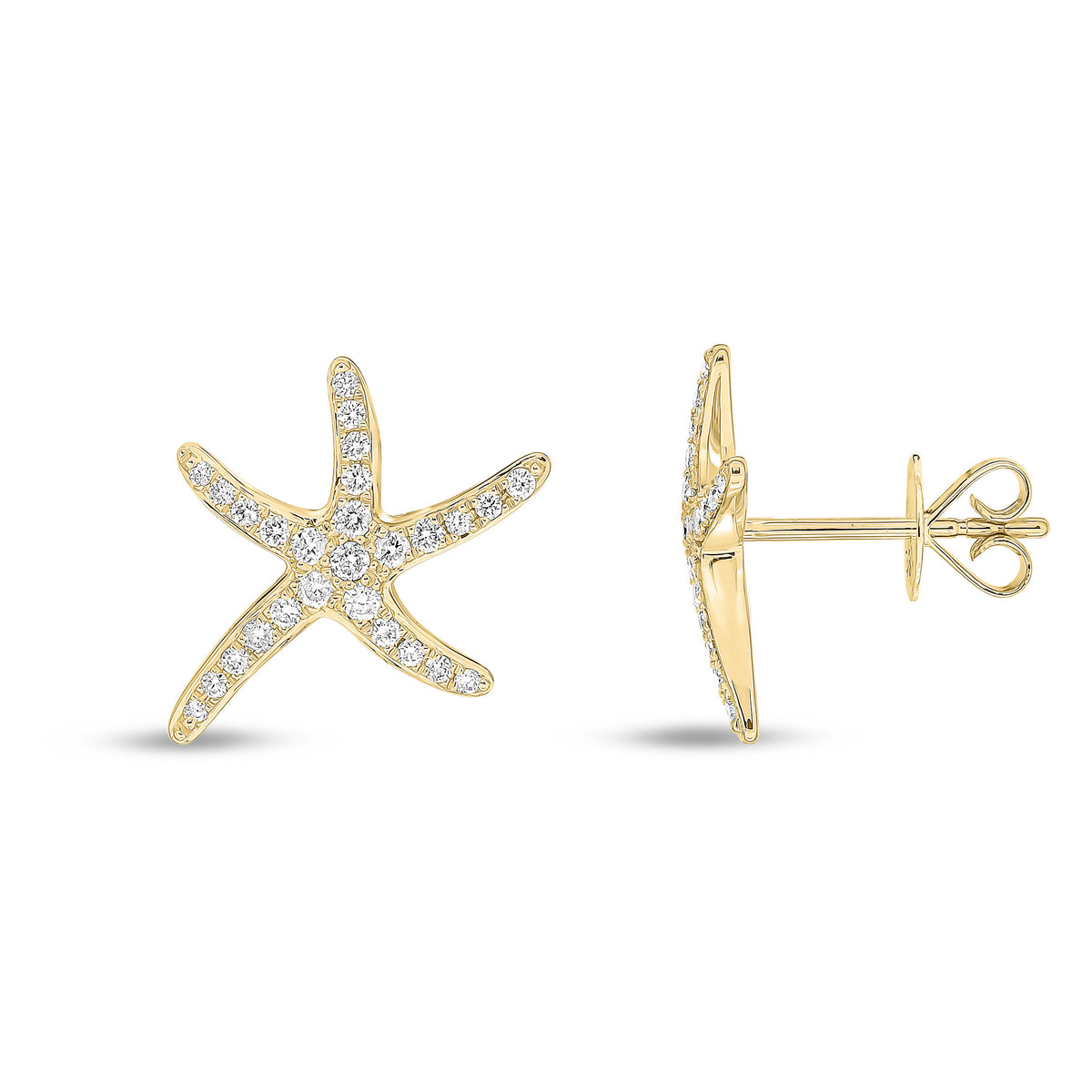 18CT YG DIAMOND PAVE SET 'STARFISH' STUD EARRINGS.SMALL