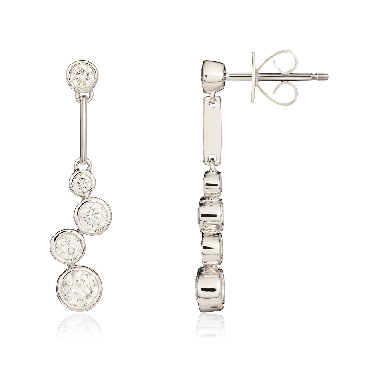 18CT WG BAR & DIAMOND 'BUBBLE' DROP EARRINGS